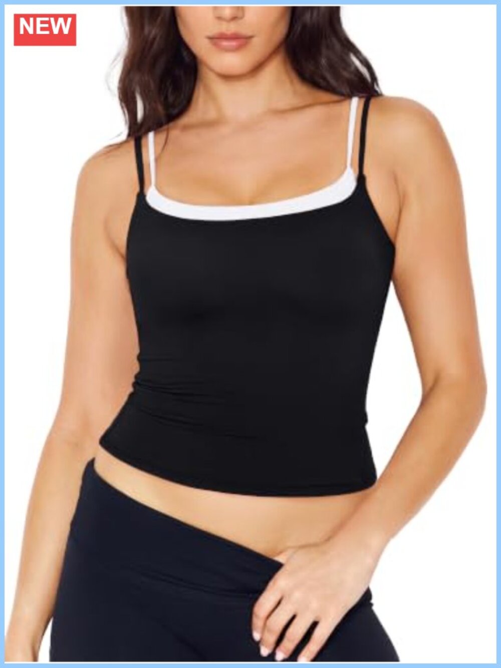 SUUKSESS Women's Double Layered Tank Top Square Neck Spaghetti Strap Slim Fit